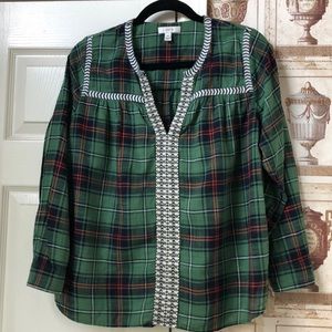 J. Crew Plaid Popover Blouse